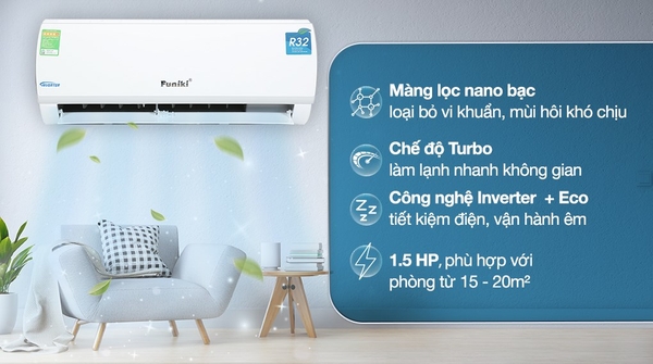 Máy lạnh Funiki Inverter 1.5 HP HIC12TMU.ST3 Máy lạnh Funiki Inverter 1.5 HP HIC12TMU.ST3 - góc nhìn 2